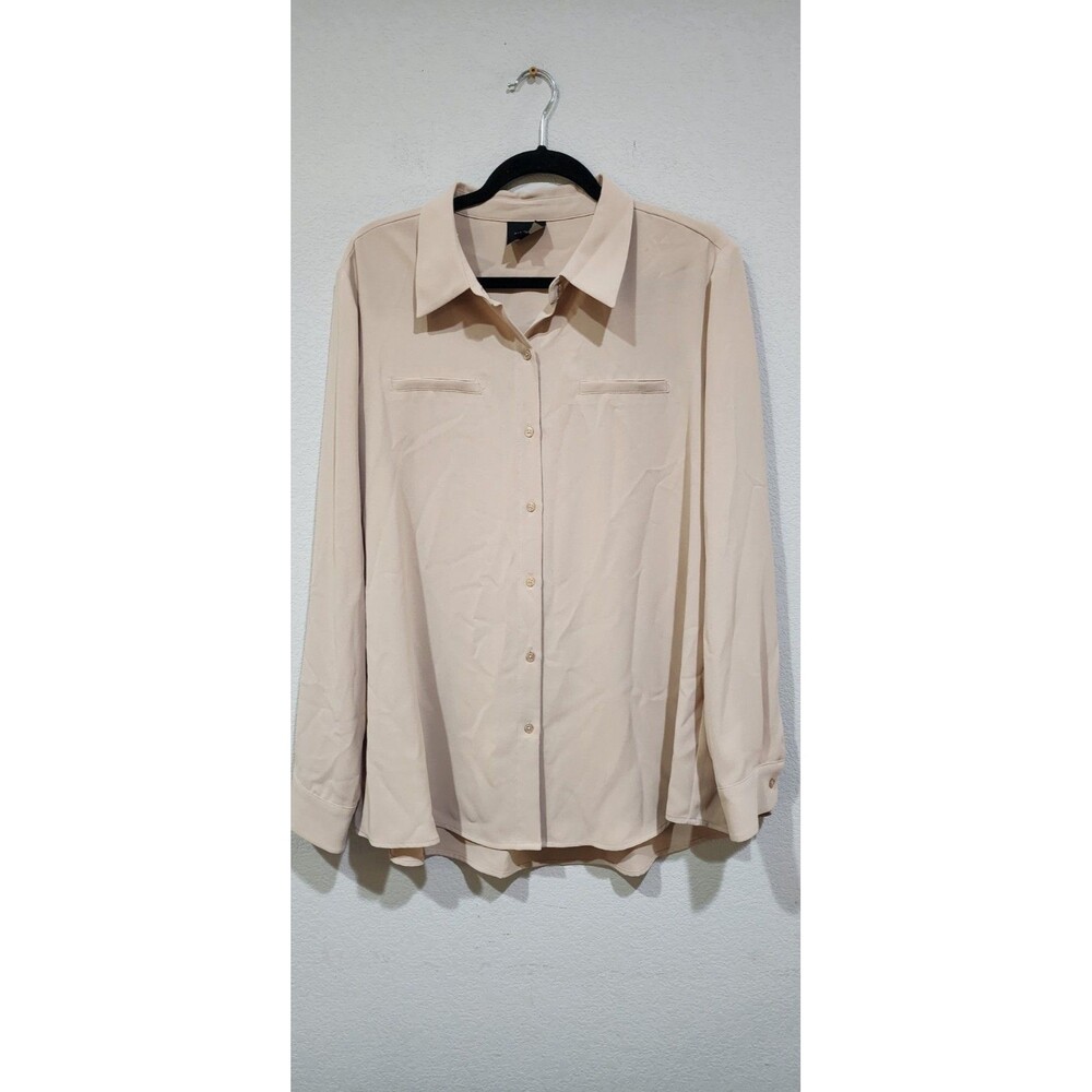 Alex Marie Tan Beige Long Sleeve Button Down Blouse Top XL Office Professional